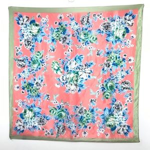 VINTAGE HONEY 100% Silk Floral Pastel SQUARE SCARF